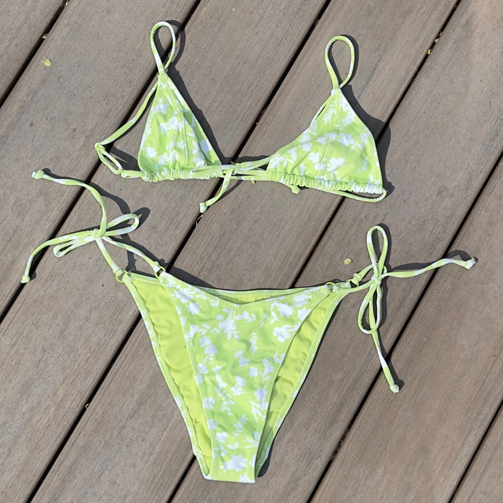 PacSun Lime Green Floral Tie-Side Bikini